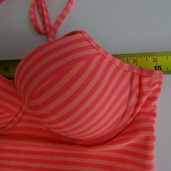 Old Navy Orange Pink Striped One Piece Swimsuit Women Size L Padded Underwire - Picture 6 of 8